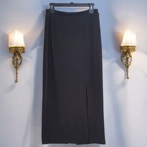 Siasia Pencil Skirt Vintage 80's Long Midi Black Stretch Front Slit Size M
